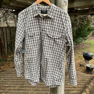Filson Long Sleeve Shirt L Brown Feather Cloth Check COTTON Soft Washed